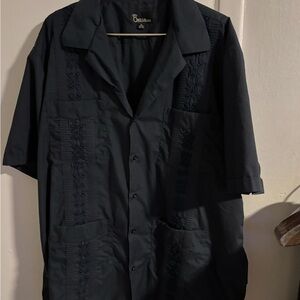 Omega Fashion Men’s Guayabera Shirt Black Embroidered Button
(240)